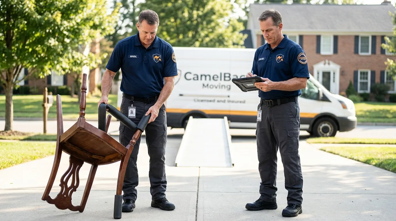 Movers inspecting furniture for damage prevention before loading in Bogalusa, LA